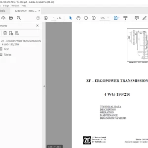 ZF Ergopower Transmission 4 WG-190/210 Operator's Manual PDF