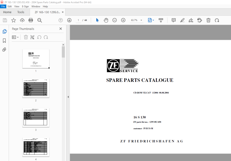 ZF Transmission 16 S 130 IVECO-M Parts Manual 1295 052 458 PDF ...