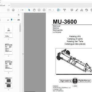 Agrostroj Pelhrimov MU-3600 Mulcher Parts Manual - PDF