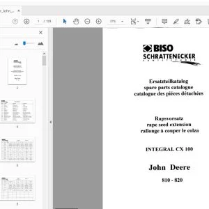 Biso John Deere 810-820 INTEGRAL CX 100  rape seed extension Parts Manual - PDF