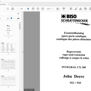 Biso John Deere 922+925 INTEGRAL CX 100  rape seed extension Parts Manual - PDF