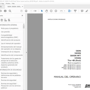 Case 580N, 580SN, 580SN WT, 590SN Tier 4B (final) Retrocargadora Manual del Operario PDF