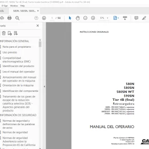 Case 580N 580SN 580SN WT 590SN Tier 4B (final) Retrocargadora Manual del Operario 51409966 PDF
