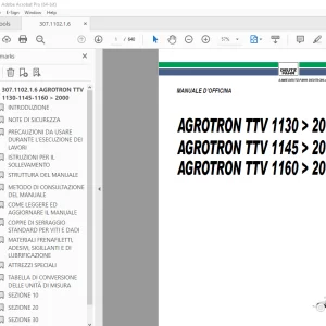 Deutz Fahr AGROTRON TTV 1130 1145 1160 -> 2000 MANUALE D'OFFICINA PDF