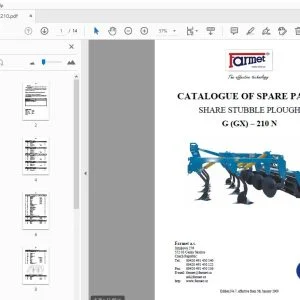 Farmet G (GX)–210 N SHARE STUBBLE PLOUGH Parts Manual - PDF
