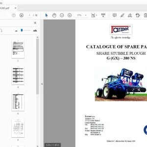 Farmet G (GX)–380 NS SHARE STUBBLE PLOUGH Parts Manual - PDF