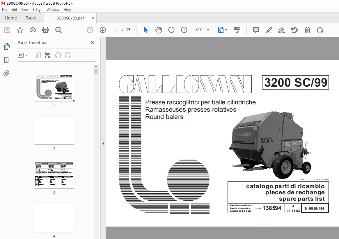 Gallignani 3200 SC/99 Round Baler Parts Manual - PDF DOWNLOAD - Image 2
