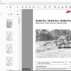 JF Stoll M 800 Pro / M 830 Pro / M 860 Pro Center Swath Rake Parts Manual - PDF