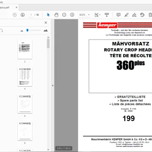 KEMPER 360 PLUS ROTARY CROP HEADER PARTS MANUAL - PDF