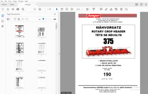 KEMPER 375 ROTARY CROP HEADER PARTS MANUAL - PDF