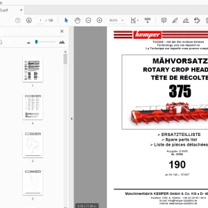 KEMPER 375 ROTARY CROP HEADER PARTS MANUAL - PDF