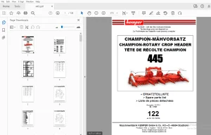 KEMPER 445 CHAMPION-ROTARY CROP HEADER PARTS MANUAL - PDF
