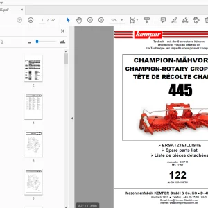 KEMPER 445 CHAMPION-ROTARY CROP HEADER PARTS MANUAL - PDF