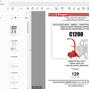 KEMPER C1200 PRECECISION FORAGE HARVESTER PARTS MANUAL - PDF