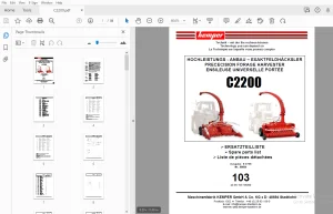 KEMPER C2200 PRECECISION FORAGE HARVESTER PARTS MANUAL - PDF