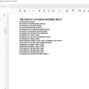 Tadano Cargo Crane TM-1052 41133120030 BOOM/5 SECT. Parts Manual - PDF DOWNLOAD
