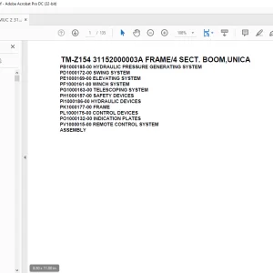 Tadano Cargo Crane TM-Z154 31152000003A FRAME4 SECT. BOOM,UNICA Parts Manual PDF