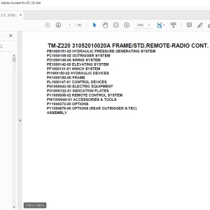 Tadano Cargo Crane TM-Z220 31052010020A FRAME/STD,REMOTE-RADIO CONT. Parts Manual
