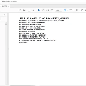 Tadano Cargo Crane TM-Z220 31052010030A FRAME/STD,MANUAL Parts Manual - PDF