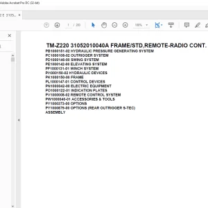 Tadano Cargo Crane TM-Z220 31052010040A FRAMESTD,REMOTE-RADIO CONT.Parts Manual