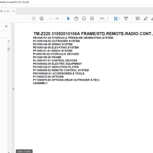 Tadano Cargo Crane TM-Z220 31052010100A FRAME/STD,REMOTE-RADIO CONT.,HOOK-IN Parts Manual