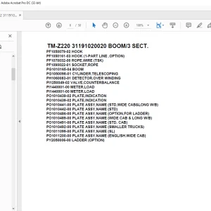 Tadano Cargo Crane TM-Z220 31191020020 BOOM/3 SECT. Parts Manual  - PDF  DOWNLOAD