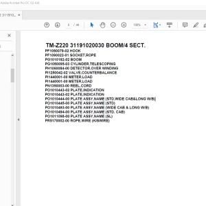 Tadano Cargo Crane TM-Z220 31191020030 BOOM4 SECT.Parts Manual - PDF DOWNLOAD