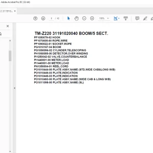 Tadano Cargo Crane TM-Z220 31191020040 BOOM/5 SECT.Parts Manual - PDF DOWNLOAD