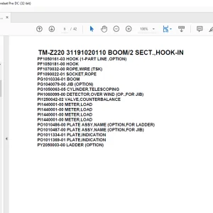 Tadano Cargo Crane TM-Z220 31191020110 BOOM/2 SECT.,HOOK-IN Parts Manual PDF