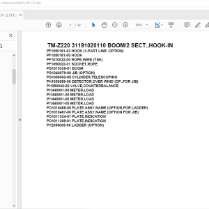Tadano Cargo Crane TM-Z220 31191020110 BOOM/2 SECT.,HOOK-IN Parts Manual PDF