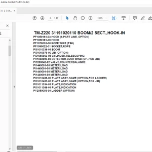 Tadano Cargo Crane TM-Z220 31191020110 BOOM/2 SECT.,HOOK-IN Parts Manual - PDF