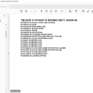 Tadano Cargo Crane TM-Z220 31191020110 BOOM/2 SECT.,HOOK-IN Parts Manual - PDF