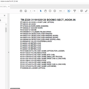 Tadano Cargo Crane TM-Z220 31191020120 BOOM3 SECT.,HOOK-IN Parts Manual - PDF