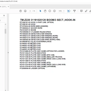 Tadano Cargo Crane TM-Z220 31191020120 BOOM/3 SECT.,HOOK-IN Parts Manual