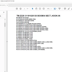 Tadano Cargo Crane TM-Z220 31191020130 BOOM4 SECT.,HOOK-IN Parts Manual