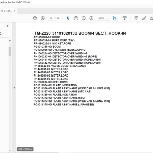 Tadano Cargo Crane TM-Z220 31191020130 BOOM/4 SECT.,HOOK-IN Parts Manual  PDF