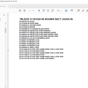 Tadano Cargo Crane TM-Z220 31191020140 BOOM/5 SECT.,HOOK-IN Parts Manual