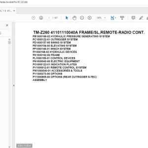 Tadano Cargo Crane TM-Z260 41101110040A FRAME/SL,REMOTE-RADIO CONT.Parts Manual