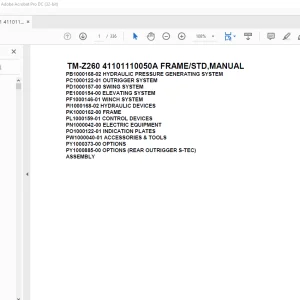 Tadano Cargo Crane TM-Z260 41101110050A FRAME/STD,MANUAL Parts Manual - PDF