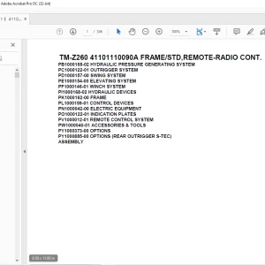 Tadano Cargo Crane TM-Z260 41101110090A FRAME/STD,REMOTE-RADIO CONT.Parts Manual