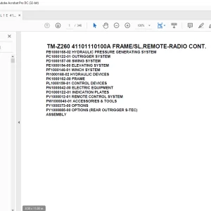Tadano Cargo Crane TM-Z260 41101110100A FRAME/SL,REMOTE-RADIO CONT.Parts Manual