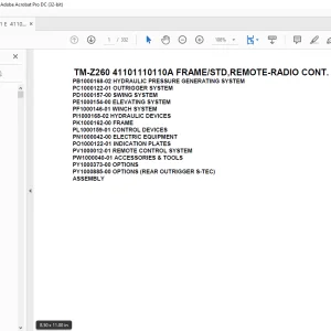 Tadano Cargo Crane TM-Z260 41101110110A FRAME/STD,REMOTE-RADIO CONT. Parts Manual
