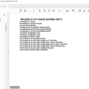 Tadano Cargo Crane TM-Z260 41101120030 BOOM4 SECT.Parts Manual - PDF