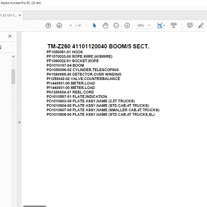 Tadano Cargo Crane TM-Z260 41101120040 BOOM/5 SECT.Parts Manual  - PDF DOWNLOAD