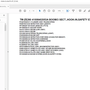 Tadano Cargo Crane TM-ZE260 41008402053A BOOM/3 SECT.,HOOK-IN,SAFETY EYES Parts Manual