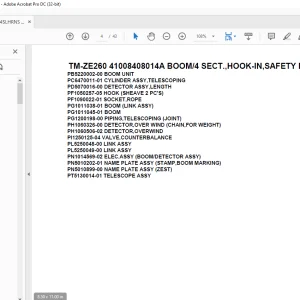 Tadano Cargo Crane TM-ZE260 41008408014A BOOM4 SECT.,HOOK-IN,SAFETY EYES Parts Manual