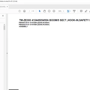 Tadano Cargo Crane TM-ZE300 41044505455A BOOM/5 SECT.,HOOK-IN,SAFETY EYES Parts Manual
