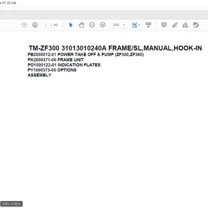 Tadano Cargo Crane TM-ZF300 31013010240A FRAME/SL,MANUAL,HOOK-IN Parts Manual - PDF