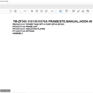 Tadano Cargo Crane TM-ZF300 31013010370A FRAMESTD,MANUAL,HOOK-IN Parts Manual  - PDF