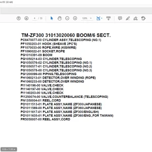 Tadano Cargo Crane TM-ZF300 31013020060 BOOM/6 SECT. Parts Manual - PDF DOWNLOAD
